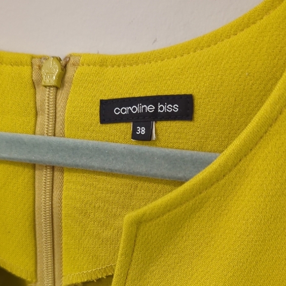 Caroline Biss Dress Chartruese Belted Tailored size 38 - Picture 2 of 13